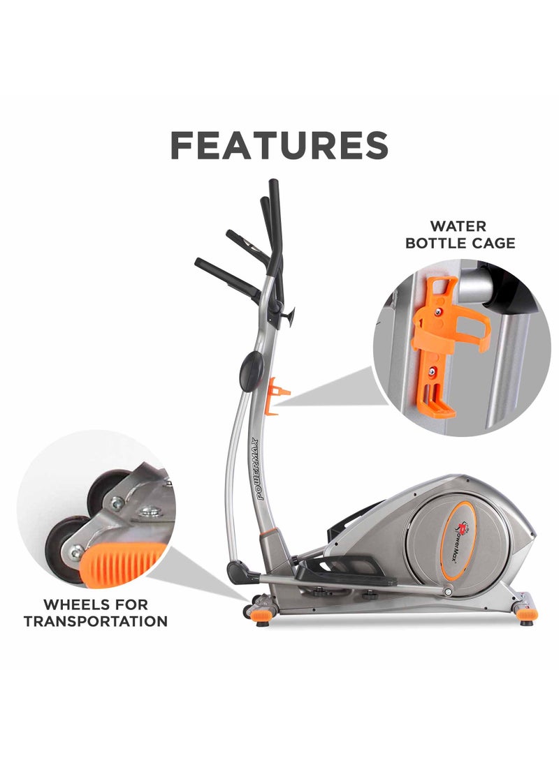 PowerMax Fitness PowerMax Fitness® EH-750 Elliptical Cross Trainer Home Gym Workout Machine Water Bottle Cage, LCD Display, Max User Weight 120kg,Heart Rate Sensor, Anti Slip Pedal & 32 Level Resistance Silver  - Image 5