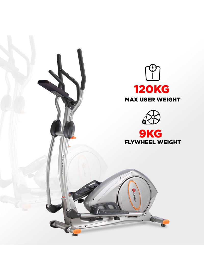 PowerMax Fitness PowerMax Fitness® EH-750 Elliptical Cross Trainer Home Gym Workout Machine Water Bottle Cage, LCD Display, Max User Weight 120kg,Heart Rate Sensor, Anti Slip Pedal & 32 Level Resistance Silver  - Image 4