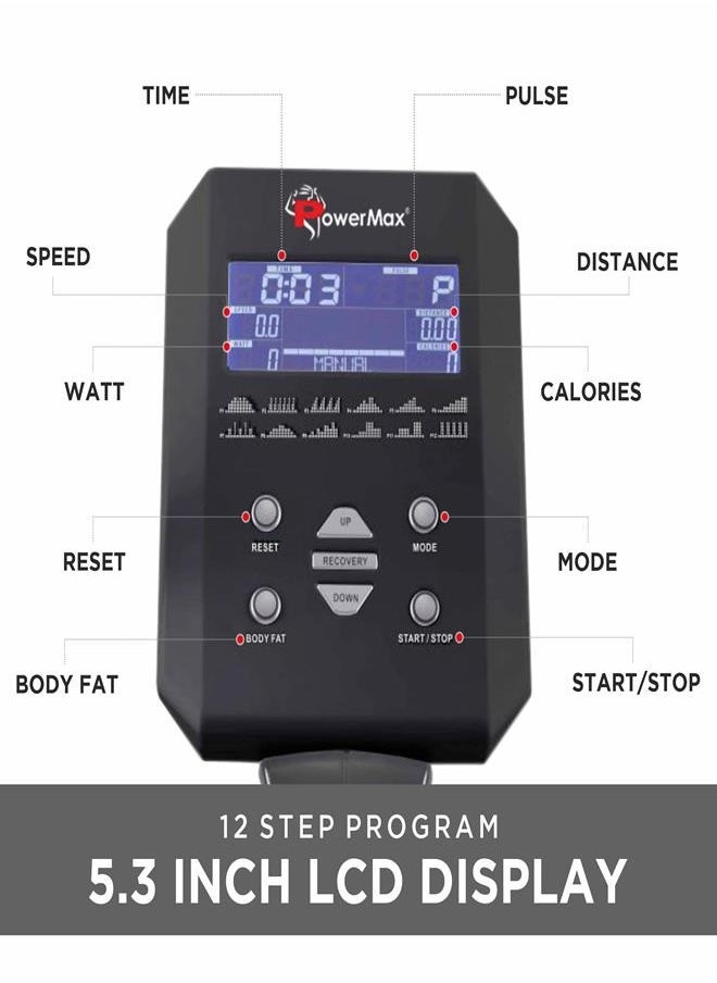 PowerMax Fitness Fitness Eh-750 Elliptical Cross Trainer Home Gym Workout Machine [Water Bottle Cage, Lcd Display, Heart Rate Sensor, Anti Slip Pedal & 32 Level Resistance, Flywheel: 9Kg] For Cardio Training  - Image 3