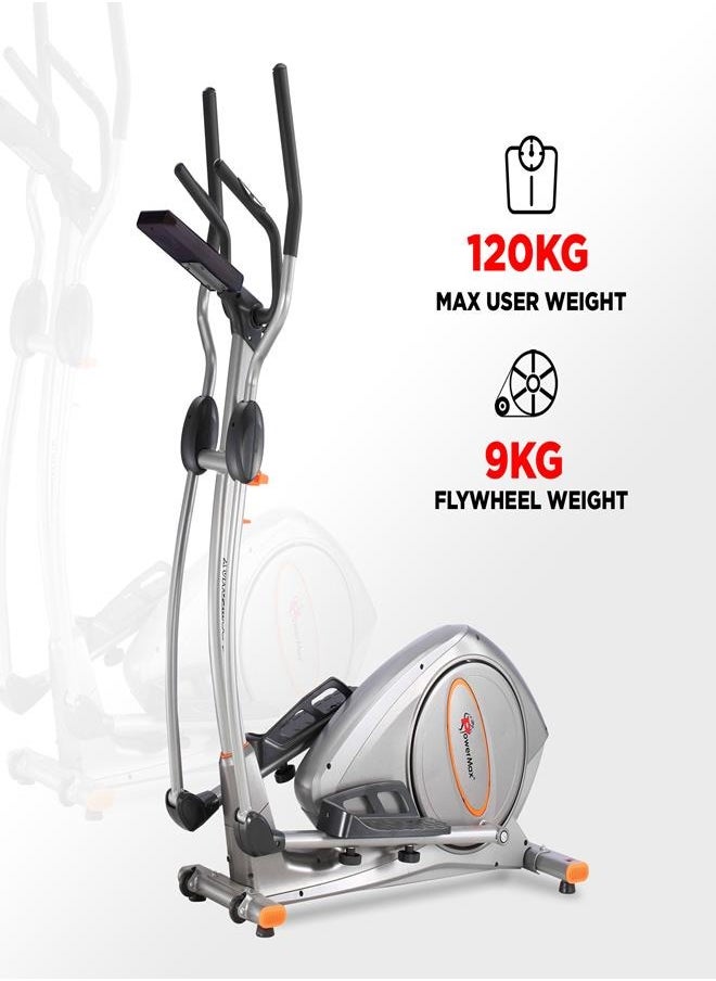 PowerMax Fitness Fitness Eh-750 Elliptical Cross Trainer Home Gym Workout Machine [Water Bottle Cage, Lcd Display, Heart Rate Sensor, Anti Slip Pedal & 32 Level Resistance, Flywheel: 9Kg] For Cardio Training  - Image 4