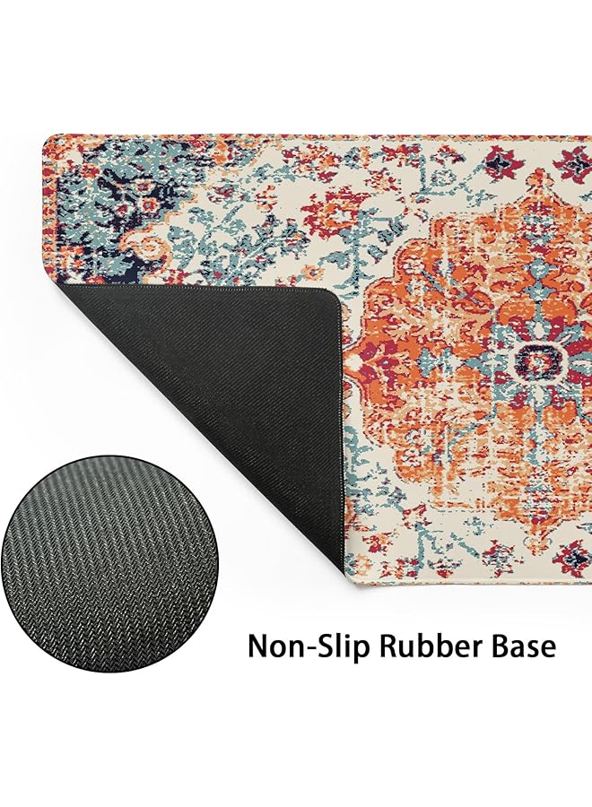 إيروريكس وسادة ماوس ألعاب برتقالية زرقاء زرقاء كبيرة الحجم بنمط بوهيمي عتيق بقاعدة مطاطية غير قابلة للانزلاق وحافة مخيطة ووسادة مكتب طويلة لسطح المكتب والكمبيوتر الشخصي وألعاب الكمبيوتر الشخصي مقاس 31.5×11.8 بوصة - Image 3