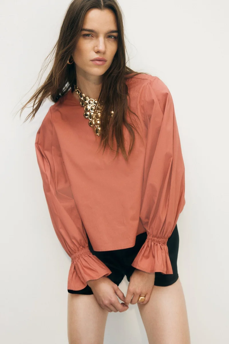 H&M Tie-Detail Cotton Blouse