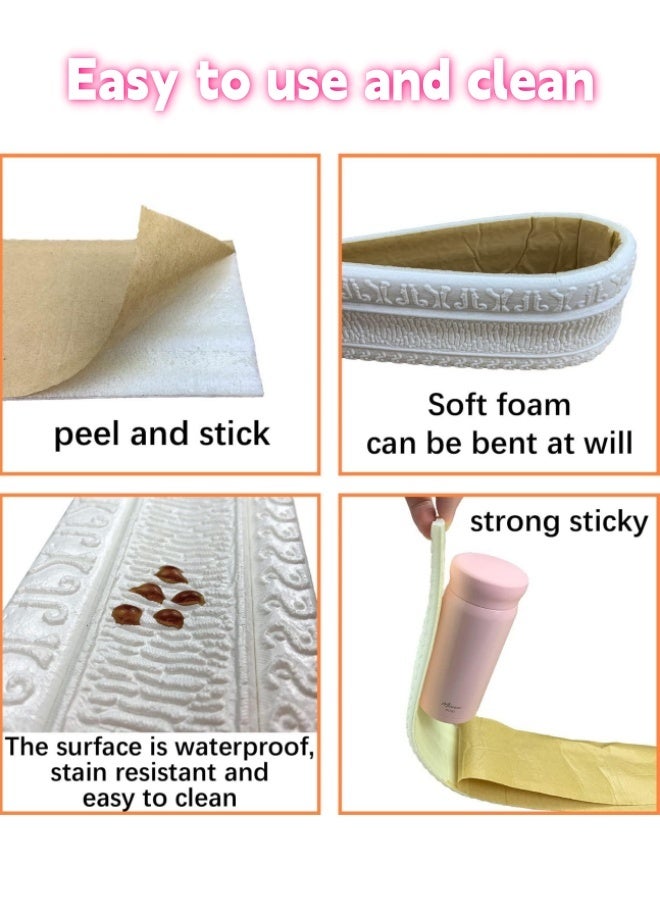 حواف جدارية ثلاثية الأبعاد من الفوم، قابلة للنزع واللصق، بيضاء اللون، ذاتية اللصق، زخرفية، حواف مرنة للمرآة، الجدار، ديكور الفنادق، 91 × 3.2 بوصة - Image 3