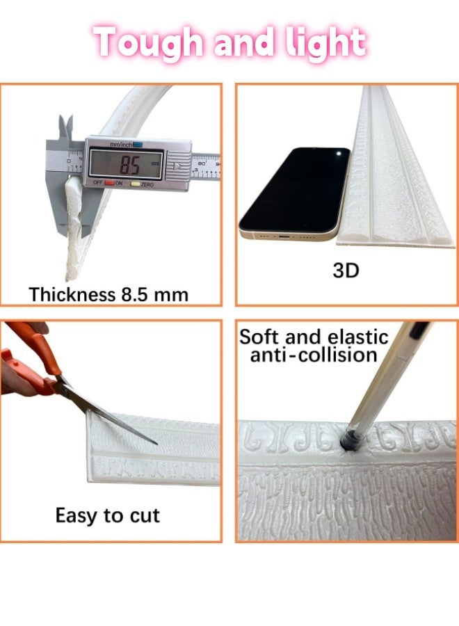 حواف جدارية ثلاثية الأبعاد من الفوم، قابلة للنزع واللصق، بيضاء اللون، ذاتية اللصق، زخرفية، حواف مرنة للمرآة، الجدار، ديكور الفنادق، 91 × 3.2 بوصة - Image 2