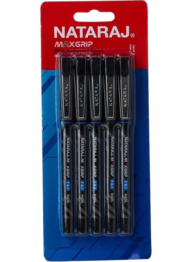ناتاراج أقلام ناتاراج ماكس جريب ذات رأس كروي رفيع - عبوة من 5 أقلام، حبر أزرق 0.7 مم، كتابة سلسة ومريحة - Image 1