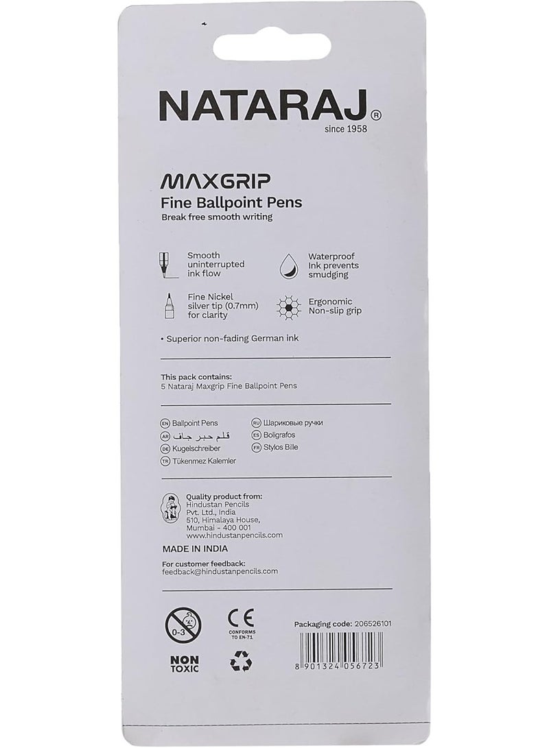 ناتاراج أقلام ناتاراج ماكس جريب ذات رأس كروي رفيع - عبوة من 5 أقلام، حبر أزرق 0.7 مم، كتابة سلسة ومريحة - Image 3