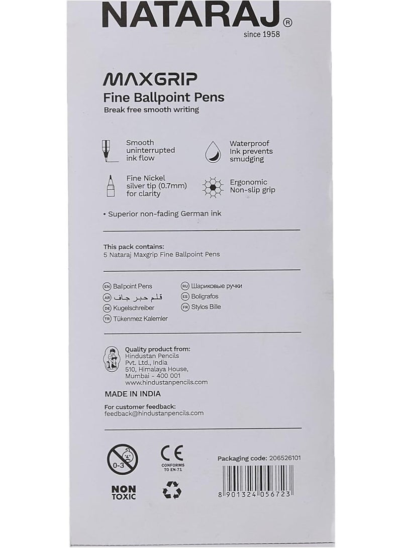 ناتاراج أقلام ناتاراج ماكس جريب ذات رأس كروي رفيع - عبوة من 5 أقلام، حبر أزرق 0.7 مم، كتابة سلسة ومريحة - Image 4