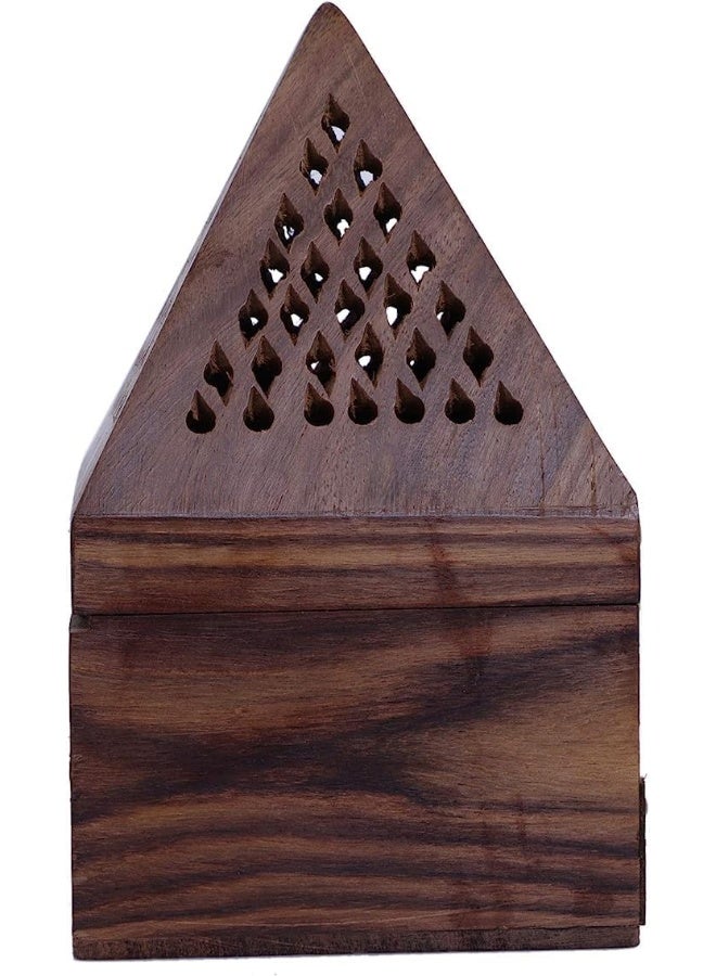 ECVV Wooden Bakhoor Burner, Mabkhara, Pyramid Shape Incense Burner, Home Fragrance Home Decor, Incense Holder, Bhakhoor Burner (Brown, 9 x 9 x 15 cm) - Image 4