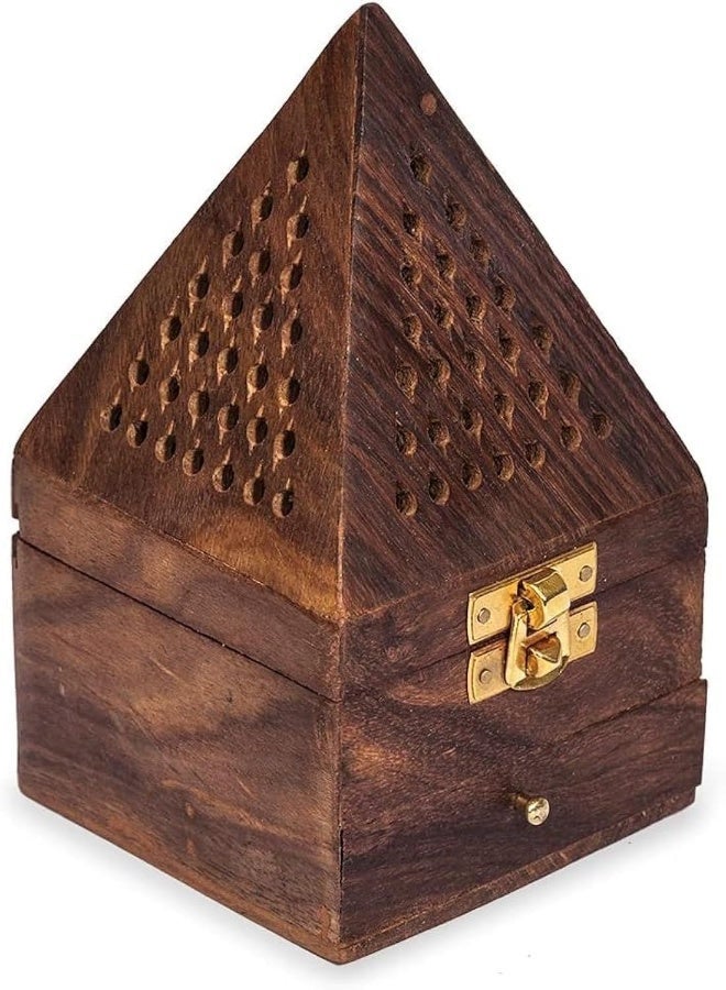 ECVV Wooden Bakhoor Burner, Mabkhara, Pyramid Shape Incense Burner, Home Fragrance Home Decor, Incense Holder, Bhakhoor Burner (Brown, 9 x 9 x 15 cm) - Image 2