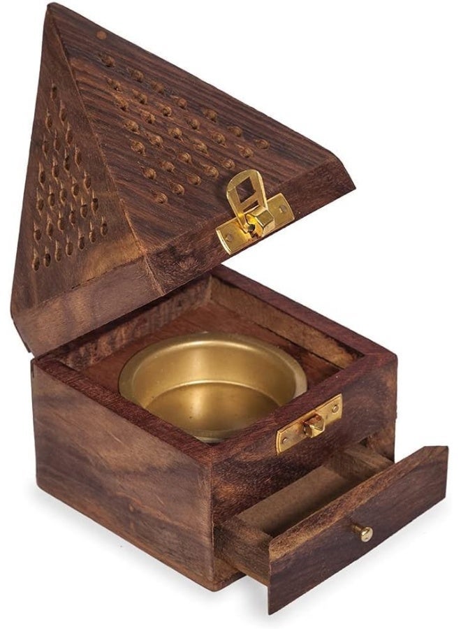 ECVV Wooden Bakhoor Burner, Mabkhara, Pyramid Shape Incense Burner, Home Fragrance Home Decor, Incense Holder, Bhakhoor Burner (Brown, 9 x 9 x 15 cm) - Image 1