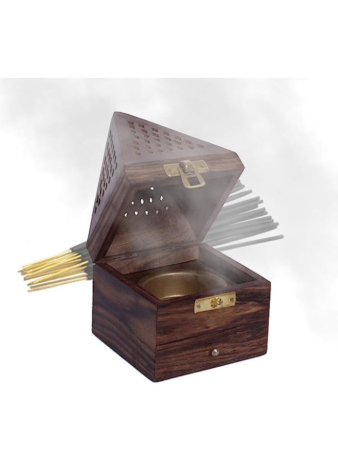 ECVV Wooden Bakhoor Burner, Mabkhara, Pyramid Shape Incense Burner, Home Fragrance Home Decor, Incense Holder, Bhakhoor Burner (Brown, 9 x 9 x 15 cm) - Image 3