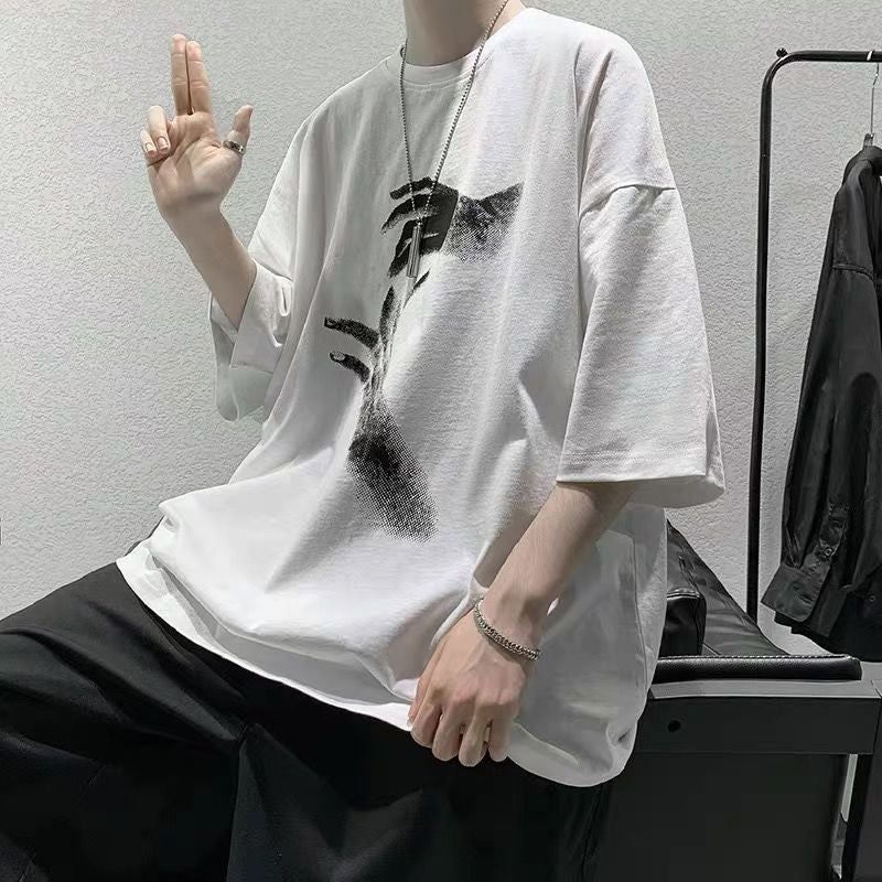 Short-sleeved T-shirt Men's Summer New Ins Korean-style Trendy Loose Half-sleeved Top Hong Kong-style Handsome Student Trendy Brand T-shirt - Image 5
