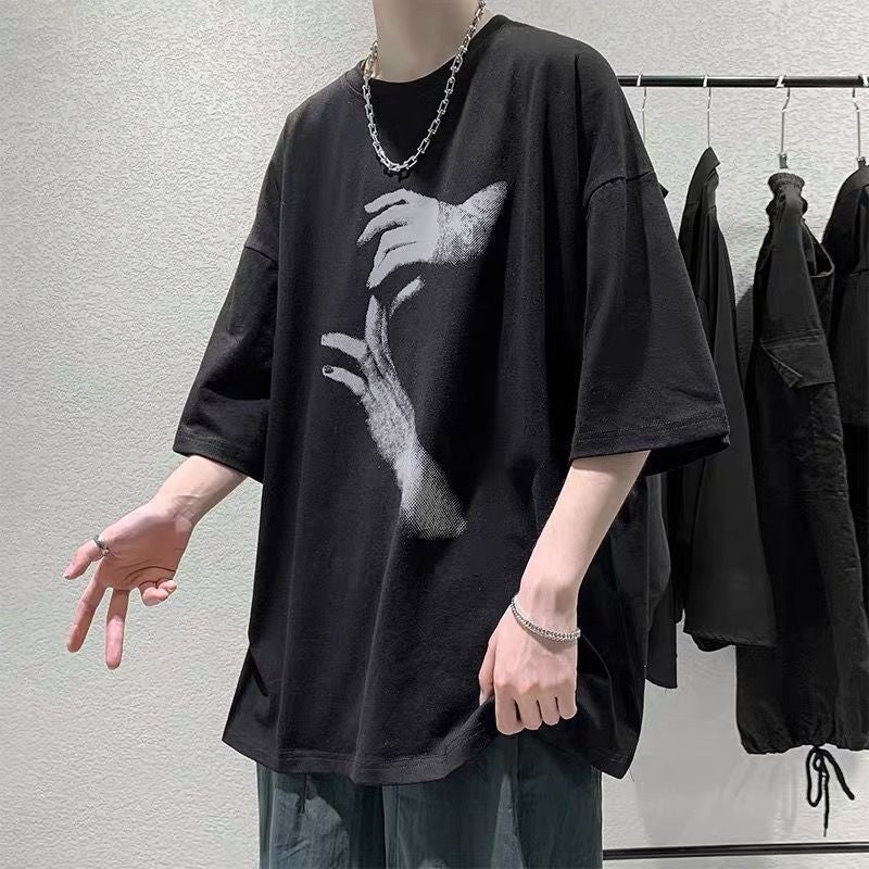 Short-sleeved T-shirt Men's Summer New Ins Korean-style Trendy Loose Half-sleeved Top Hong Kong-style Handsome Student Trendy Brand T-shirt - Image 1