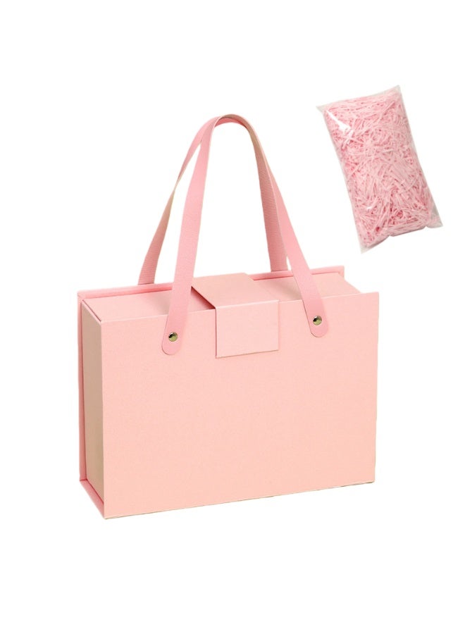 صندوق هدايا وردي - صناديق هدايا 29*22*10 سم مع أغطية ومقابض، صناديق هدايا مغناطيسية محمولة مع حشو ورق ممزق للهدايا، حفلات الزفاف، عيد الحب، الذكرى السنوية، رمضان - Image 1