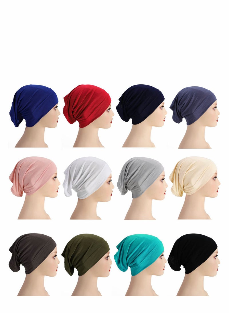 Captaintech Hijab Undercap Scarf, 12Pcs Under Caps for Women Men Turban Head Wraps Solid Color Tube Unisex - Image 1