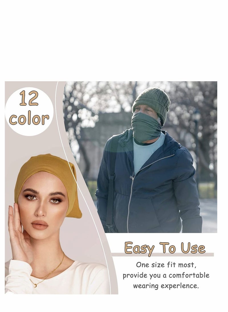 Captaintech Hijab Undercap Scarf, 12Pcs Under Caps for Women Men Turban Head Wraps Solid Color Tube Unisex - Image 5