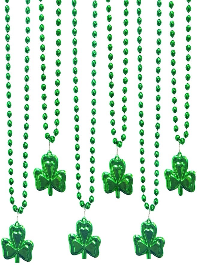 GIFTEXPRESS 12pc Green Bead Necklaces with Shamrocks, Green Shamrock Beads Necklaces - St Patricks Day Irish Clover Bead Necklace Party Favors Pack - Image 1