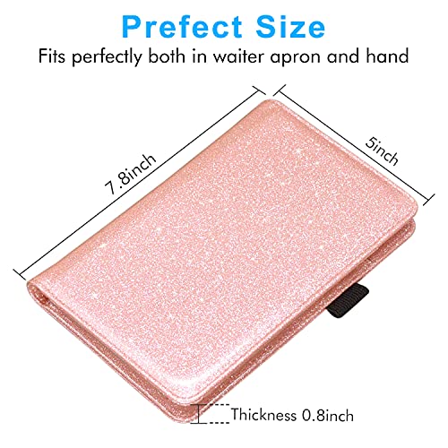 ACdream Server Books for Waitress, Guest Book Note Pad, Cute Pocket Leather Money Organizer Wallet, Cash Check Bill Receipt Holder Presenter, Waiter Accessories Fit Server Apron- Glitter Rose - Image 4