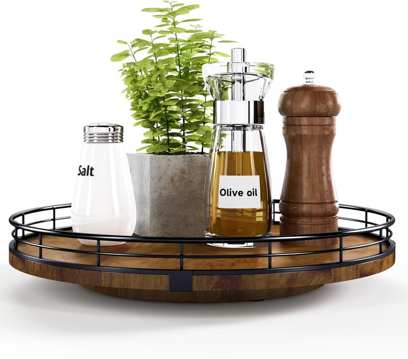 AMH Farmhouse Oak 12" Lazy Susan Turntable Organizer for Cabinet, Round Wooden Lazy Susan Organization and Storage for Dining Table, Pantry, Kitchen, Countertop, Cupboard,Home Decor, Walnut Wood - Image 1