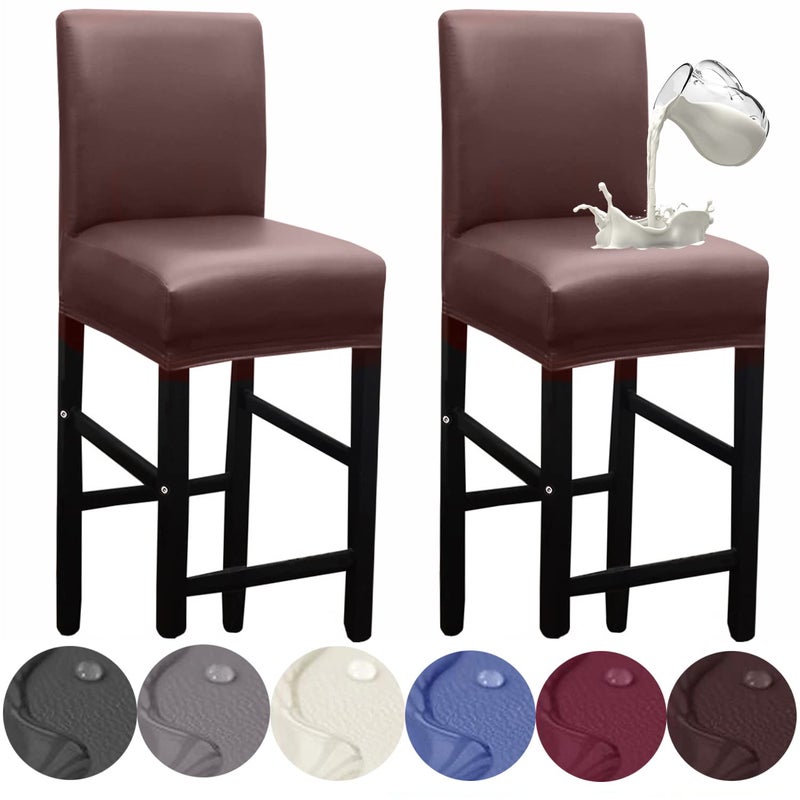 HFCNMY Bar Stool Covers2 Pack Stretch Waterproof PU Bar Stool Covers with Backs Bar Stool Chair Covers Barstool Covers Slipcovers with Back Pub Counter Stool Chair Covers Coffee
