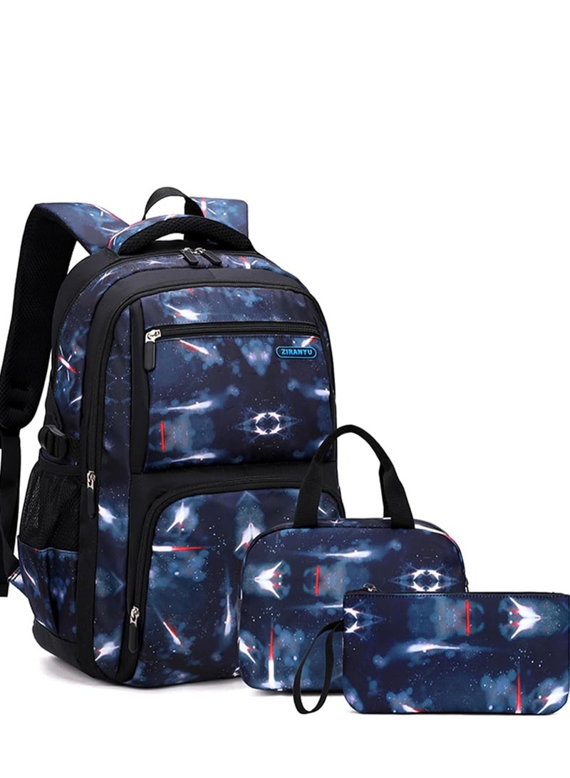 ZIRANYU School Bag for Boys, Kids Backpack for School Bookbag for Elementary 3 in 1 School Bag Sets with Lunch Tote Pencil Bag and Cartoon Sticker (Blue)  - Image 2