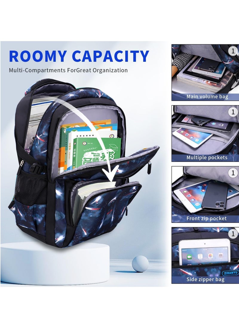 ZIRANYU School Bag for Boys, Kids Backpack for School Bookbag for Elementary 3 in 1 School Bag Sets with Lunch Tote Pencil Bag and Cartoon Sticker (Blue)  - Image 3
