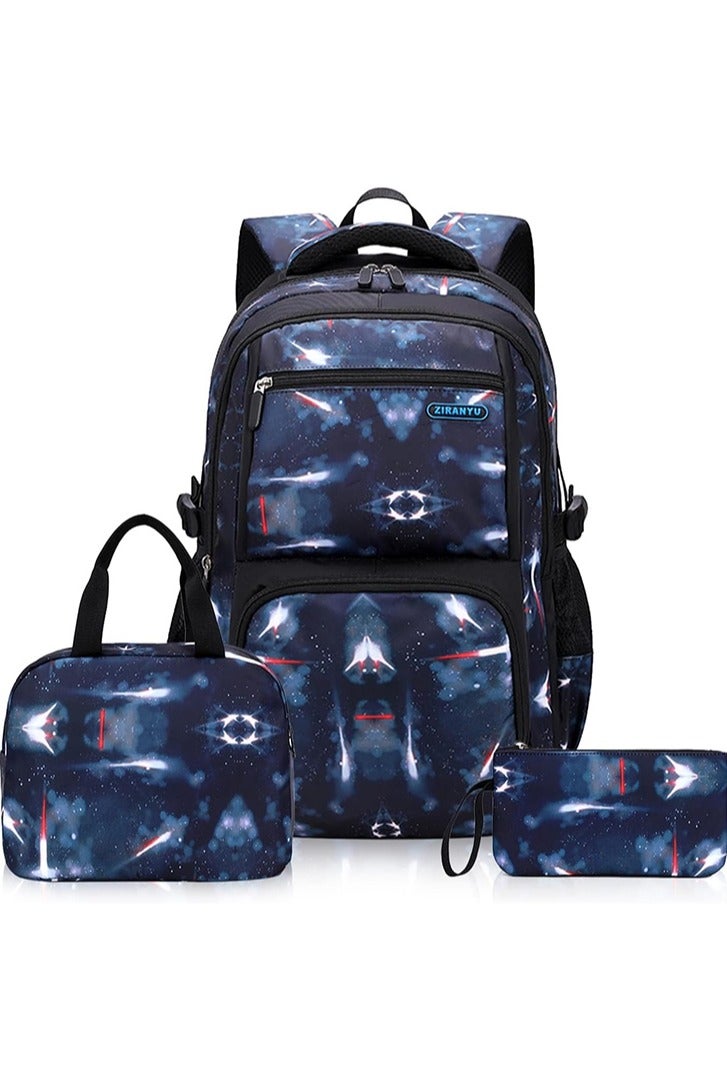 ZIRANYU School Bag for Boys, Kids Backpack for School Bookbag for Elementary 3 in 1 School Bag Sets with Lunch Tote Pencil Bag and Cartoon Sticker (Blue)  - Image 1