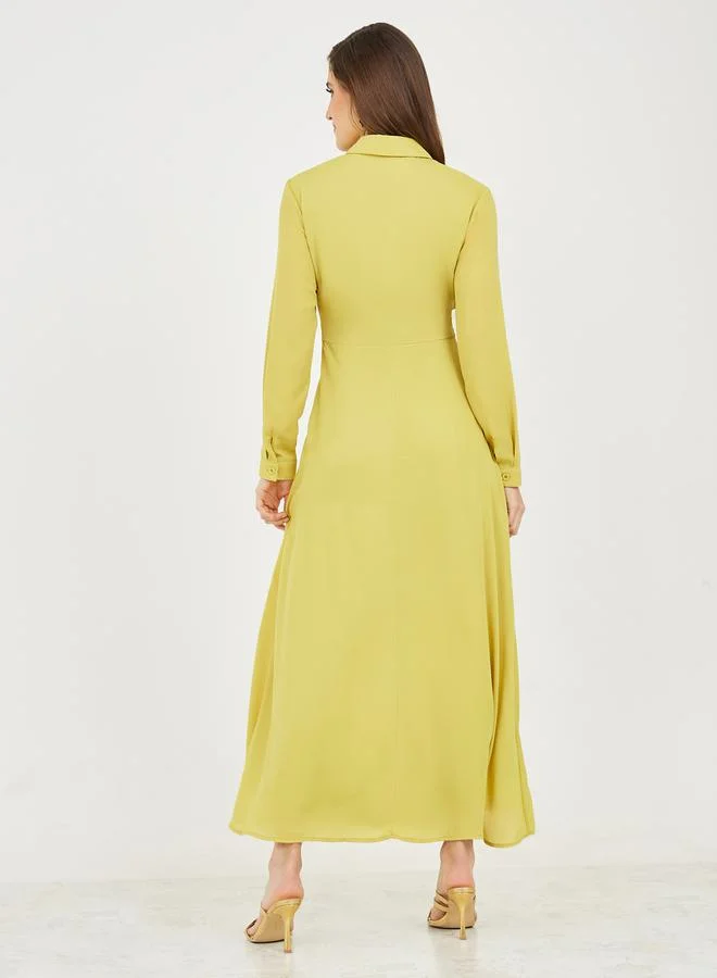 ستايلي Front Twist Collared A-Line Maxi Dress