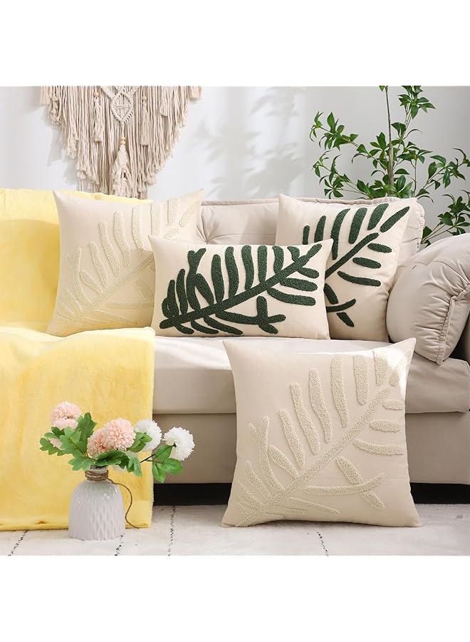 إيروريكس أغطية وسائد مزخرفة مقاس 18 × 18 بوصة، عبوة من 2 غطاء وسادة مطرز بأوراق استوائية خضراء، أغطية وسائد من القطن الريفي، أغطية وسائد مربعة مزخرفة بالزهور، ديكور منزلي - Image 5