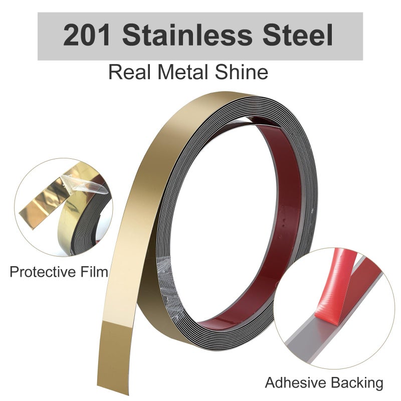 RODENET Mirror Gold Molding Trim (16.4ft x 1.2inch) Peel and Stick Trim Glossy Finish Self-Adhesive Stainless Steel DIY Accent for Mirror Frame,Wall,Ceiling,Floor,Door,Window,Furniture Edges - Image 2
