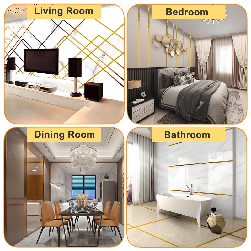 RODENET Mirror Gold Molding Trim (16.4ft x 1.2inch) Peel and Stick Trim Glossy Finish Self-Adhesive Stainless Steel DIY Accent for Mirror Frame,Wall,Ceiling,Floor,Door,Window,Furniture Edges - Image 4