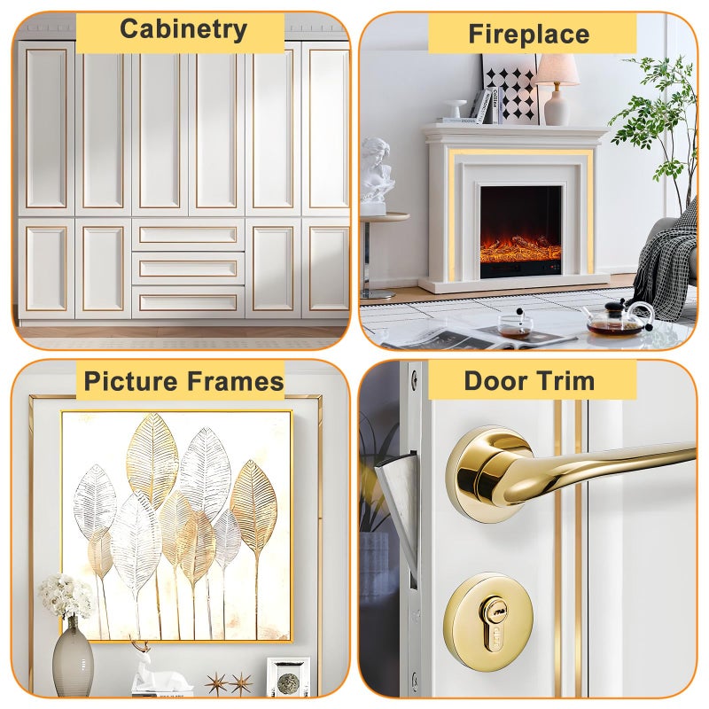 RODENET Mirror Gold Molding Trim (16.4ft x 1.2inch) Peel and Stick Trim Glossy Finish Self-Adhesive Stainless Steel DIY Accent for Mirror Frame,Wall,Ceiling,Floor,Door,Window,Furniture Edges - Image 5