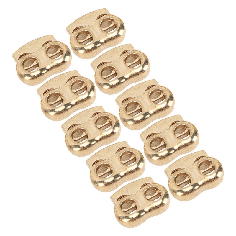 Cord Lock: 10PCS Gold Alloy Spring Loading Design - Rustproof Smooth Double Hole Cord Stopper for Sportswear Backpacks Camping Gear Accessories - Image 2