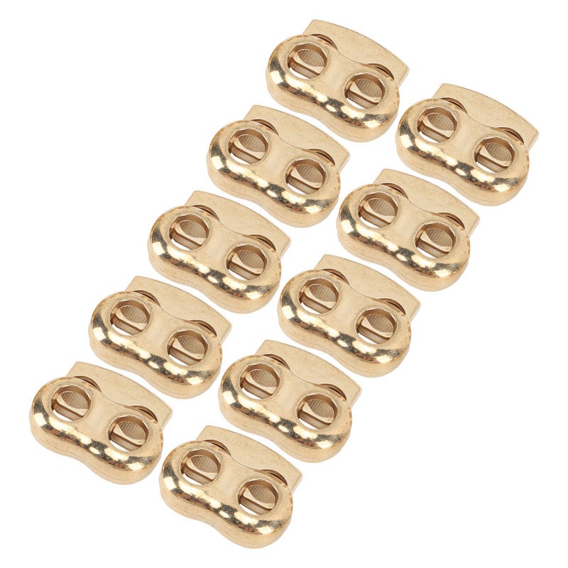 Cord Lock: 10PCS Gold Alloy Spring Loading Design - Rustproof Smooth Double Hole Cord Stopper for Sportswear Backpacks Camping Gear Accessories - Image 3