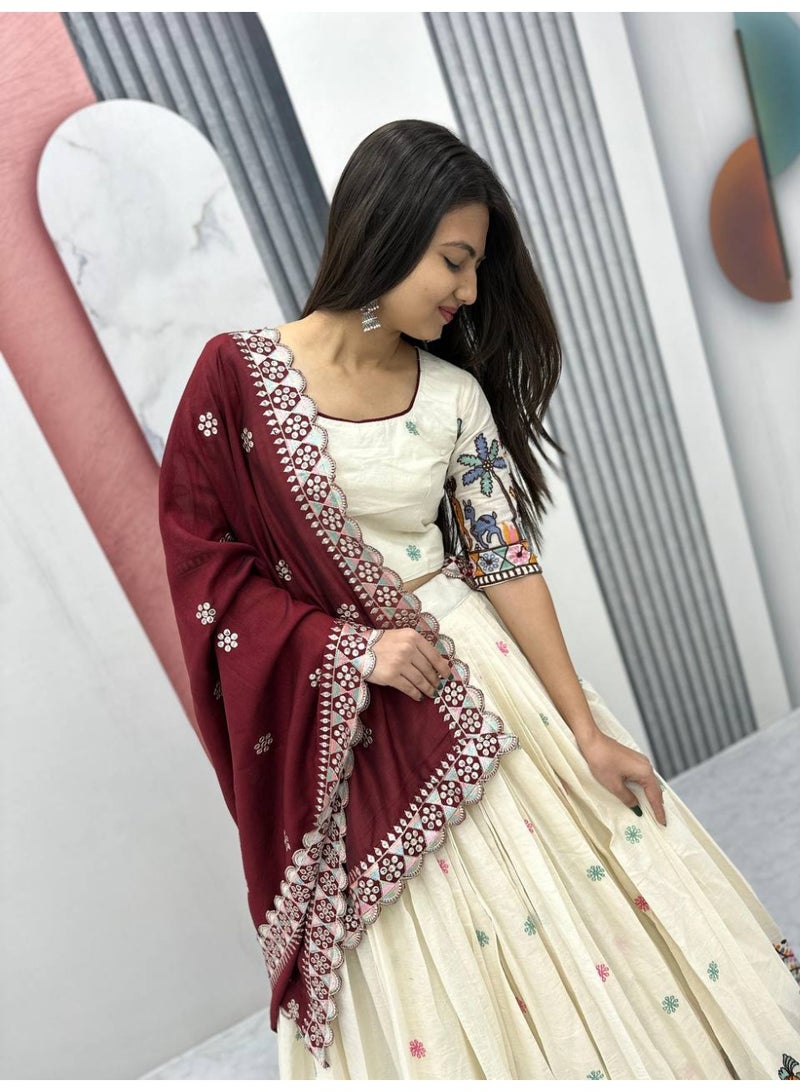 Super Asian Elegant Pure Cotton Lehenga Choli Set with Faux Georgette Dupatta – Embroidery Chain & Sequin Work | Fully Stitched  - Image 5
