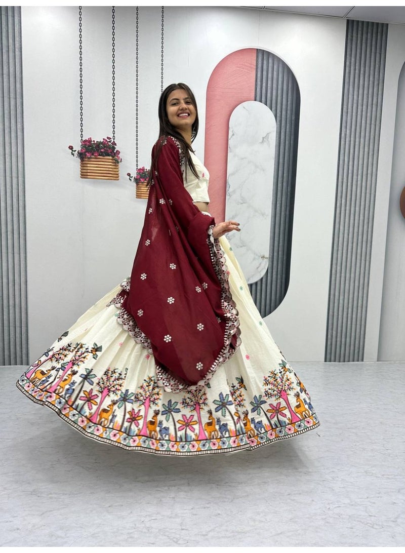 Super Asian Elegant Pure Cotton Lehenga Choli Set with Faux Georgette Dupatta – Embroidery Chain & Sequin Work | Fully Stitched  - Image 4