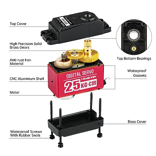 HIWONDER 25KG Servo High Torque Servo Motors, Waterproof Full Metal Gear Steering Servo for Robot DIY, Digital Servo with 25T Servo Horn, Control Angle 180° - Image 3