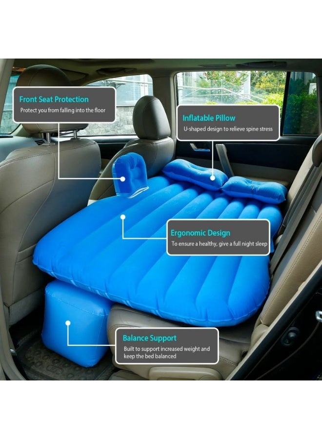 مرتبة سيارة قابلة للنفخ مخملية (أزرق) – سرير هوائي ذكي للمقعد الخلفي والسيارات العائلية SUV – مثالية للتخييم والرحلات  أبعاد المرتبة هي 135 × 80 سم (الطول × العرض). - Image 2