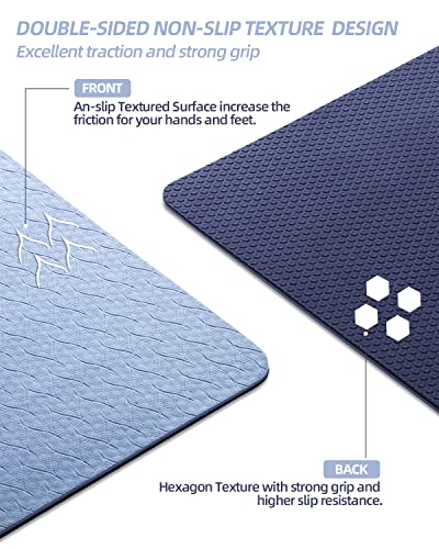 COOLMOON Yoga Mat Non Slip, Anti-Tear 1/4 Thick TPE Yoga Mats for Women and Men, 72"x24" Exercise & Fitness Mat with Carrying Strap, Workout Mats for Yoga, Pilates and Floor Exercise - Image 2