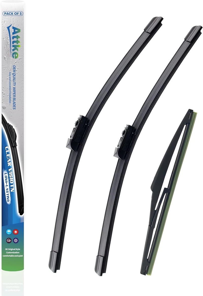 ATTKE 3 Wipers Front Windscreen Wiper Blades 26" + 16", Rear Windscreen Wiper Blades 12", for Lexus NX200t/ Lexus NX300/Lexus NX300h 2015-2021/OE Original Quality (set of 3) - Image 1
