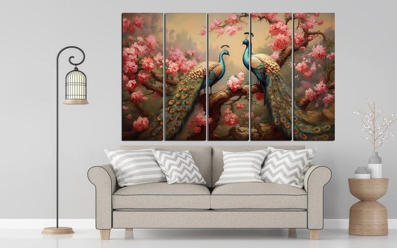 KYARA ARTS peacock nature Wall painting with frame Big Size 30inchx48inch abstract Wall Art for living roomBedroomDrawing roomHotelsWooden FramedDigital Painting - Image 1