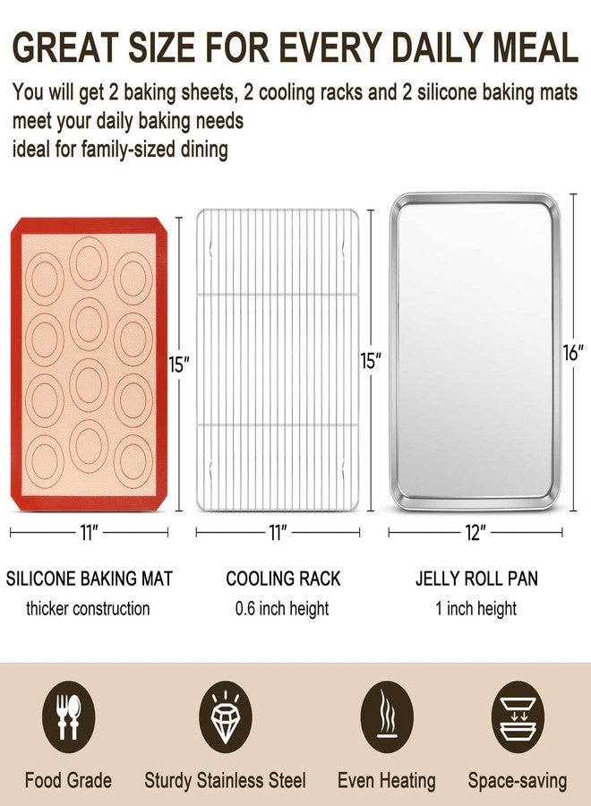 TeamFar Stainless Steel Baking Sheet with Rack & Mat Set, 2 Baking Pans + 2 Cooling Racks + 2 Silicone Mats, 16inch - Image 2