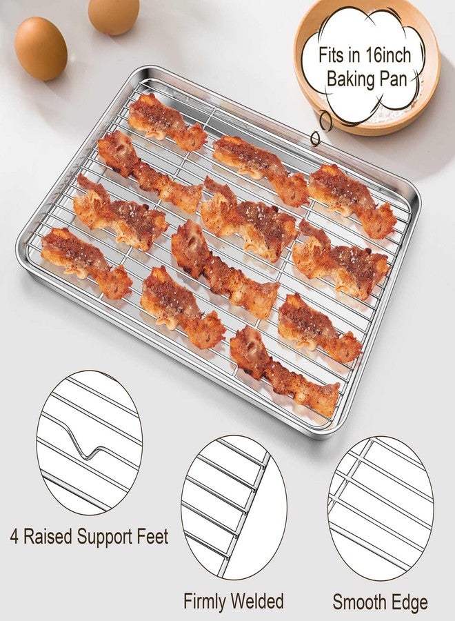 TeamFar Stainless Steel Baking Sheet with Rack & Mat Set, 2 Baking Pans + 2 Cooling Racks + 2 Silicone Mats, 16inch - Image 4
