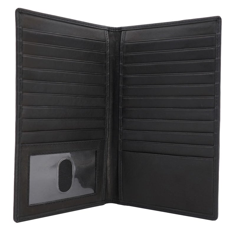 ag wallets Genuine Leather Mens Long ID 19 Credit Card Security Wallet Black (RFID_Black) - Image 1