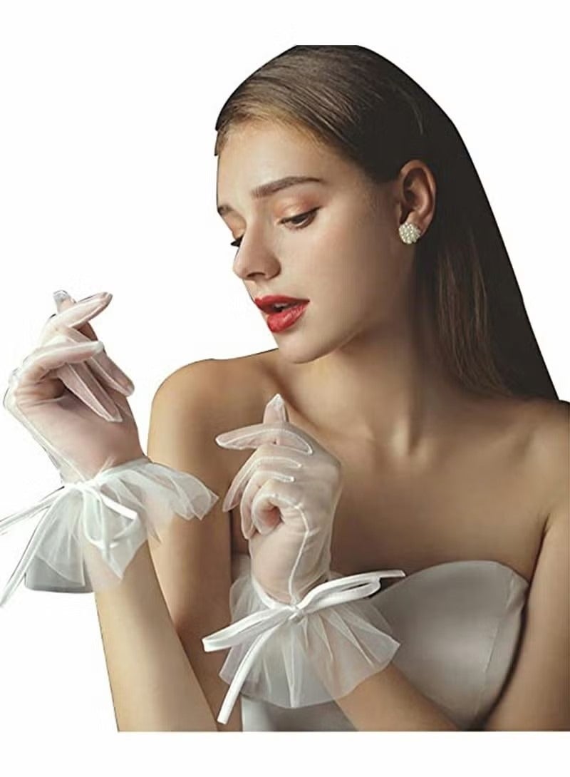 Short Ladies Lace Gloves, Tea Party Gloves Costumes Gloves for Wedding Dinner Party Floral Lace Gloves for Bridal Elegant Short Lace Gloves Wrist Lace Gloves for Wedding Opera Dinner Party - Image 1