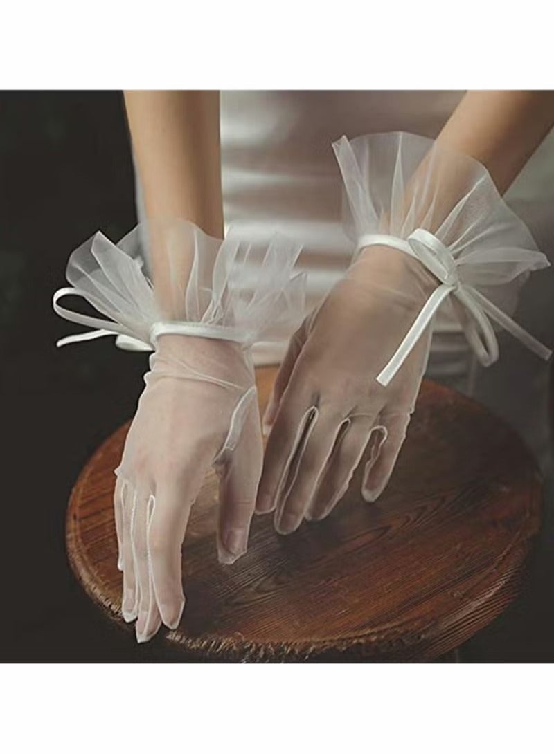 Short Ladies Lace Gloves, Tea Party Gloves Costumes Gloves for Wedding Dinner Party Floral Lace Gloves for Bridal Elegant Short Lace Gloves Wrist Lace Gloves for Wedding Opera Dinner Party - Image 3