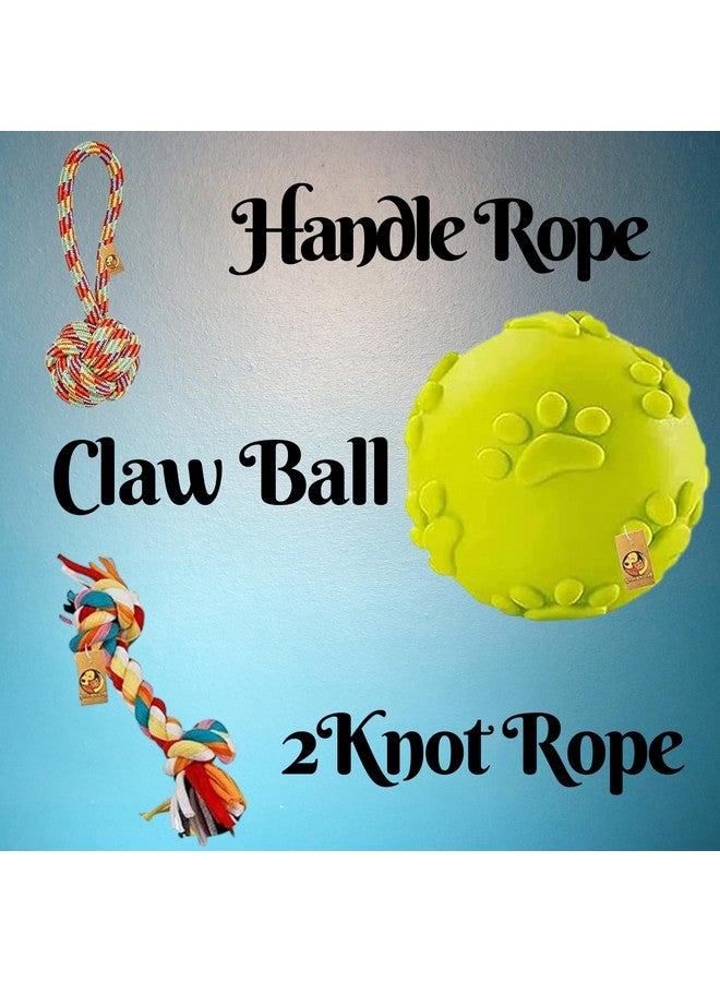 مجموعة ألعاب 3 في 1 من القطن للكلاب مكونة من حبلين وكرة تصدر صوت صرير للكلاب الصغيرة والمتوسطة - (حبل مكون من عقدتين + حبل كرة بمقبض + كرة بمخلب) | ألعاب للكلاب للعب وتنظيف الأسنان والتدريب - Image 2