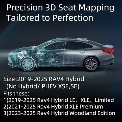 EKR أغطية مقاعد EKR Rav4 لسيارة تويوتا RAV4 هايبرد 2019-2025 (غير مناسبة لـ Hybrid/PHEV XSE,SE) مجموعة كاملة من أغطية المقاعد الجلدية للشاحنات والسيارات الرياضية متعددة الاستخدامات، واقية من الماء، واقي مقاعد السيارات، جلد صناعي (أسود/رمادي) - Image 2