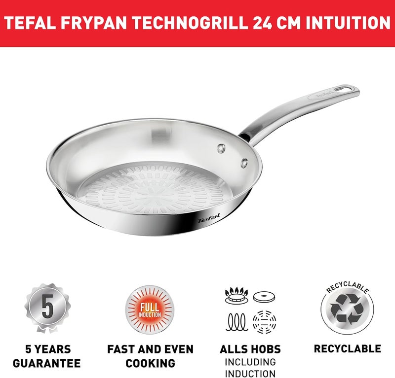 تيفال مقلاة TEFAL Intuition بقطر 28 سم | من الفولاذ المقاوم للصدأ عالي الجودة (18/10) | توفر نتائج مثالية في القلي السريع | سهولة في إزالة المكونات من المقلاة | مقبض متين | تعمل بتقنية التسخين بالمجال المغناطيسي (Induction) | ضمان لمدة سنتين | رقم المنتج: B8590635 - Image 3