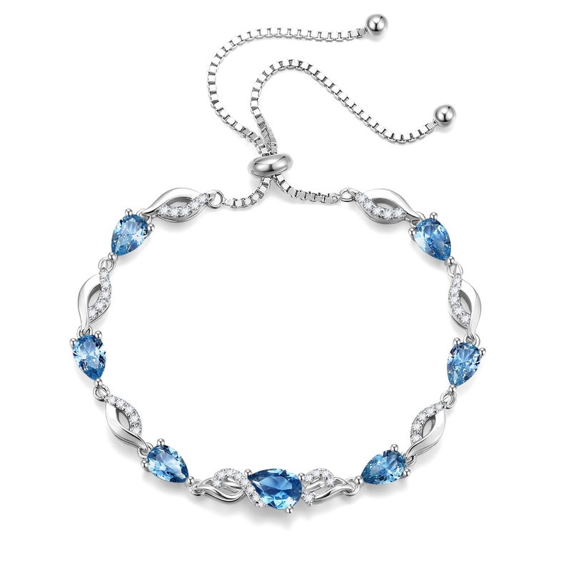 FANCIME December Birthstone Teardrop London Blue Topaz Tennis Bracelet for Women, Sterling Silver 9x7mm main Gemstone Bolo Adjustable Chain Bracelet Fine Jewelry Birthday Gifts for Women Mom Wife Her - Image 2